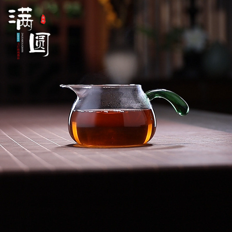 轻奢小麻雀公道杯翠绿把玻璃加厚耐热茶具茶海单个分茶器公杯茶杯,淘宝优惠券,粉丝福利购,淘宝优惠卷