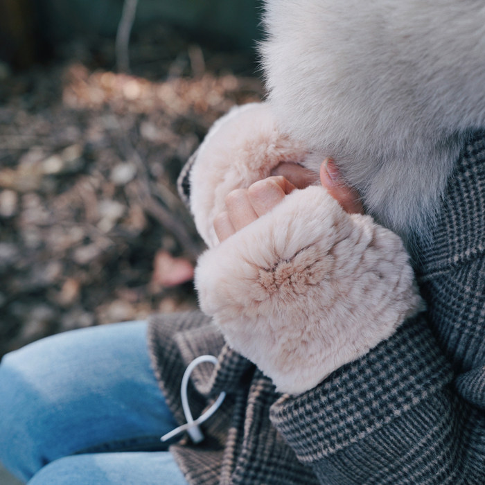 [御皮坊]真獭兔毛弹力露指皮草手套秋冬保暖真毛毛可爱半指手套女,淘宝优惠券,粉丝福利购,淘宝优惠卷