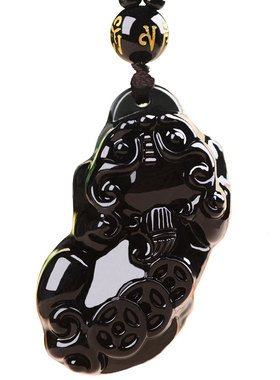 黑曜石三钱貔貅吊坠打牌必赢钱神器男女士项链钥匙扣挂件