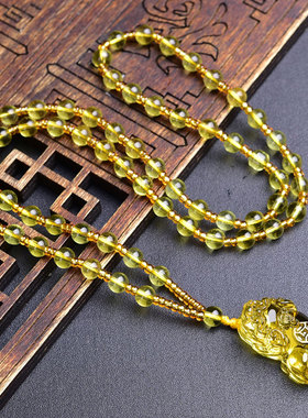 黄水晶貔貅吊坠男女皮丘项坠本命年饰品毛衣链生日礼物