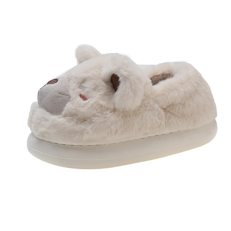 可爱小熊棉拖鞋女冬季2025新款室内居家厚底防滑包跟毛绒保暖棉鞋 - 图3