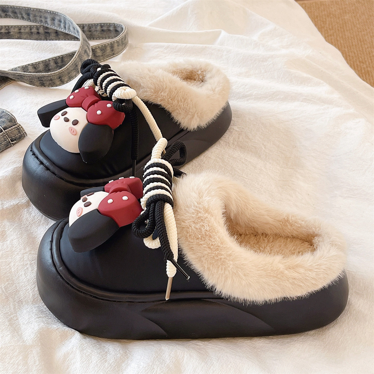 防水棉拖鞋女士冬季室内居家加绒保暖可爱蝴蝶结女孩厚底包头拖鞋,淘宝优惠券,粉丝福利购,淘宝优惠卷