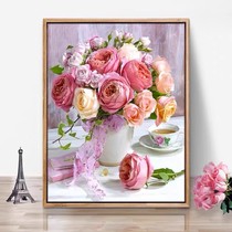 Rose Cross embroidered floral 2023 new line embroidered living room Xuanguan bedroom hanging painting small pieces simple handmade embroidery