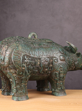 殷商亚长牛尊青铜器牛摆件复古工艺品仿古做旧古玩博物馆复制定做