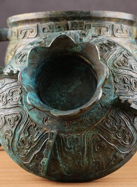 西周饕餮纹象纹高足簋酒厂青铜礼品展示影视道具古风首都博物馆藏