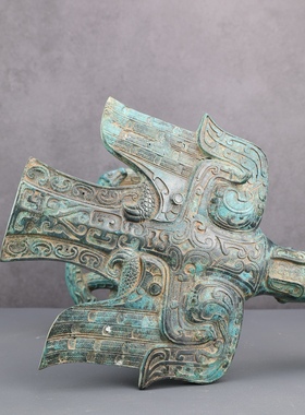 仿古青铜器鸟型双翼神兽瑞兽怪兽展翅扑蛇鹰纯铜摆件铜祥德制作