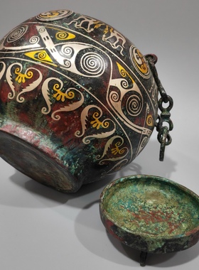 仿古青铜器方罍壶酒器摆件西周象首耳圆罍栾书铜缶盥缶链子三羊瓿