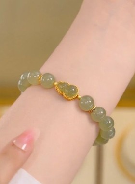 新款和田玉葫芦手链女时尚简约珍珠吊坠手链清新送女友情人节礼物