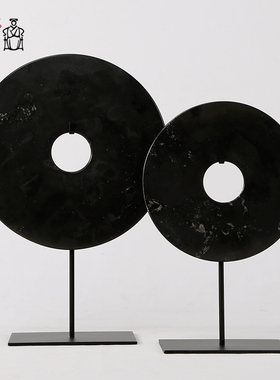 样板房软装摆件黑色玉璧样板房