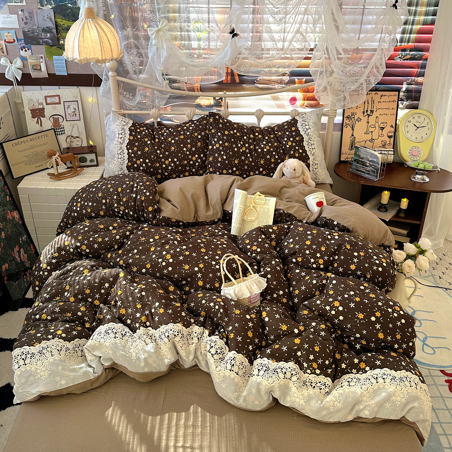 甜美复古风床上用品四件套纯棉全棉2025新款床单被套罩宿舍三件套