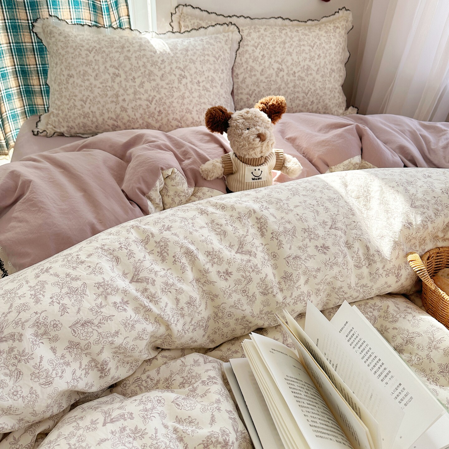 ins四件套纯棉A类公主风床单被套床笠用品四季通用宿舍床上三件套