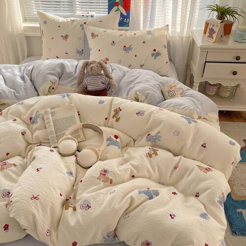 A类2026春季新款四件套双层纱床上用品床单被套罩学生宿舍三件套4 - 图2
