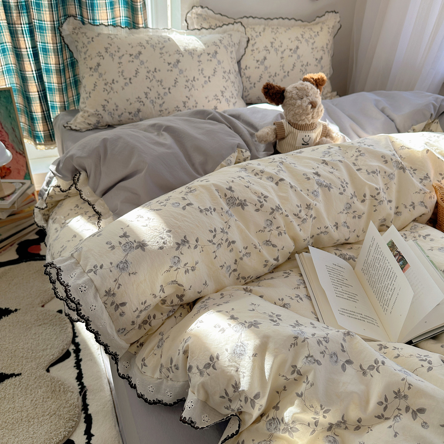 A类法式小碎花床上四件套纯棉全棉床单笠被套宿舍床品三件套四季4