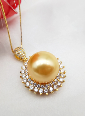 吊坠金色正圆单颗夸张珍珠项链
