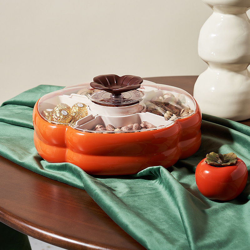 柿柿如意分格带盖果盒客厅茶几坚果糖果盒子中式家用客厅果盘,淘宝优惠券,粉丝福利购,淘宝优惠卷