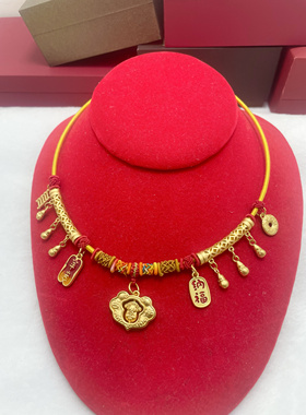 儿童长命锁项圈宝宝满月百天生日主题摄影拍照道具镀黄金色平安锁