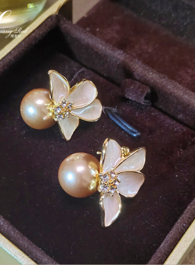 教师节中秋轻奢花朵珍珠耳夹