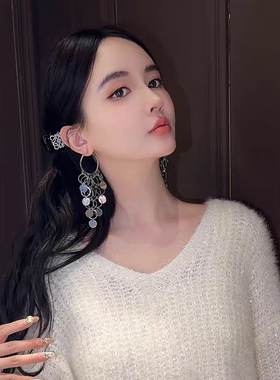欧美时尚夸张耳环女韩版个性圆圈几何大圈耳环耳圈女长款流苏耳饰