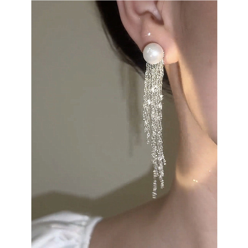 长款流苏银耳环9999纯银针2025新款爆款高级感轻奢珍珠耳钉女耳饰,淘宝优惠券,粉丝福利购,淘宝优惠卷