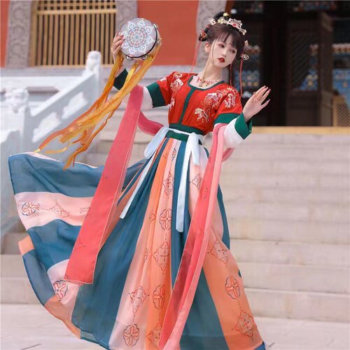 出租【唐制】坦领齐腰襦裙女汉服古风舞蹈服七夕节汉服走秀款活动 - 图2