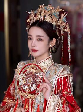 出租明制汉服凤冠秀禾头饰婚礼头饰全套配饰结婚新娘古风发冠国庆