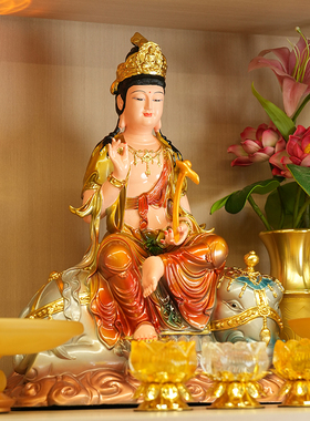 普贤菩萨坐像华严三圣佛像仿铜彩树脂神像佛堂家用供奉摆件保平安