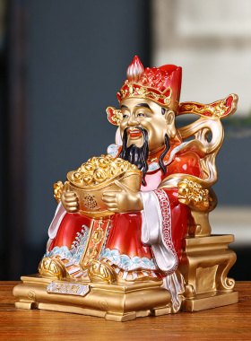 纯黄铜彩绘财神爷铜佛像供奉
