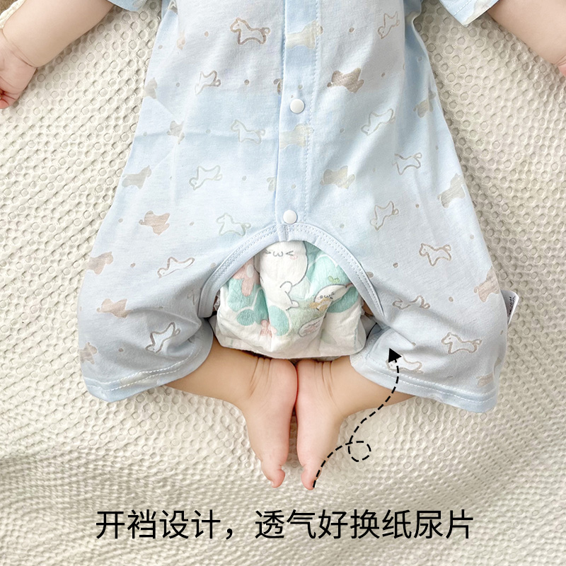 婴儿连体衣夏季薄款开档6个月宝宝衣服空调睡衣新生儿哈衣爬爬服3 - 图0