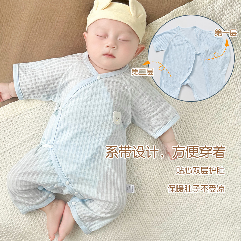 新生儿衣服a类纯棉睡衣婴儿夏季连体衣薄款宝宝和尚服短袖空调服 - 图2
