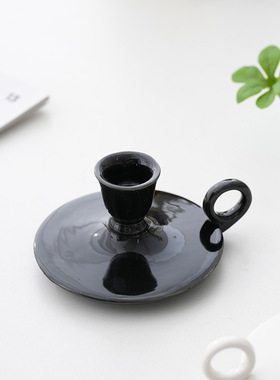 侘寂风陶瓷环耳烛台拍摄道具