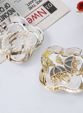 高级感银色铁艺首饰收纳托盘摆件