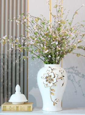 高档浮雕金色花朵陶瓷将军坛罐子