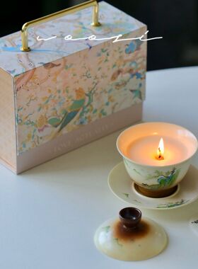 盖碗茶中式复古国风陶瓷香薰蜡烛