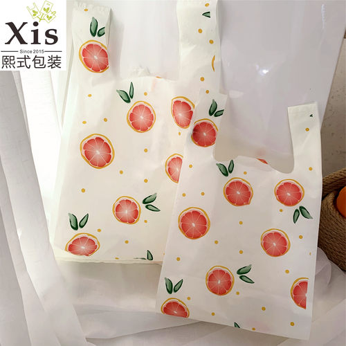 网红水果红西柚塑料打包袋烘焙蛋糕外卖包装袋服装饰品购物手提袋 - 图0