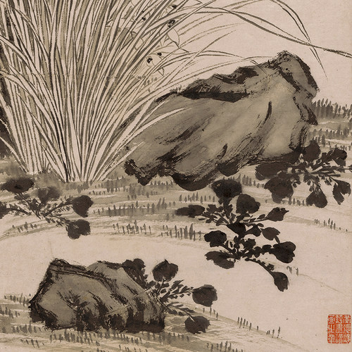 高清复刻清代扬州八怪罗聘秋兰文石图国画写意花鸟画艺术微装饰画 - 图1