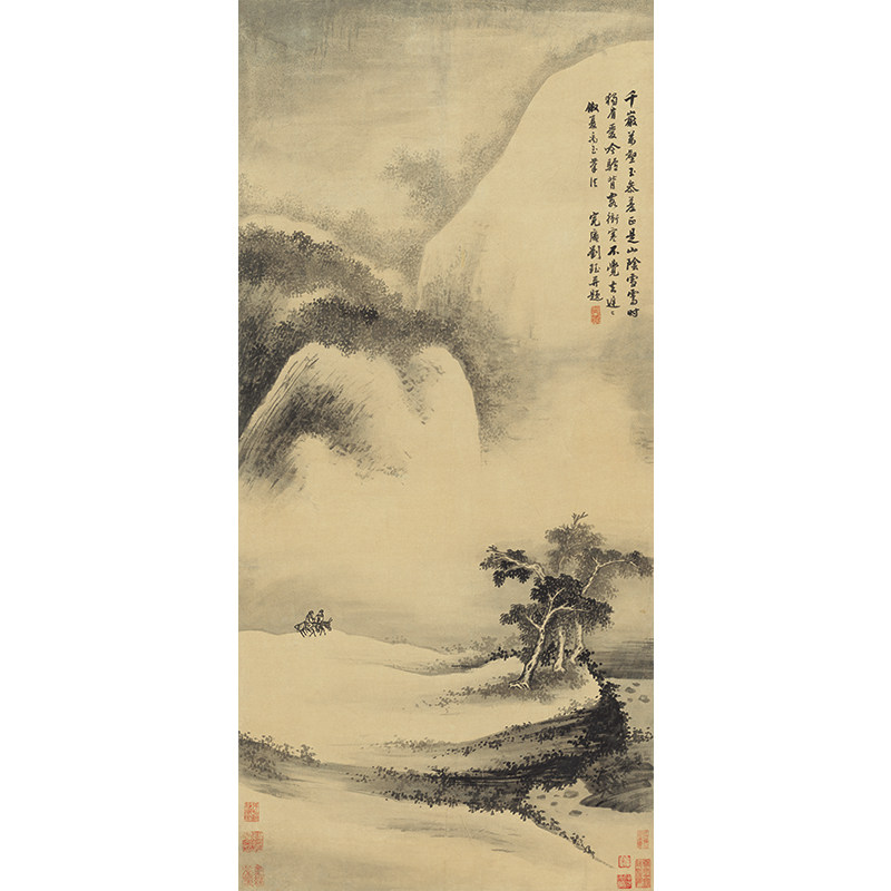 古代名画复制刘珏仿夏圭山水轴国画写意水墨画微喷名家字画装饰画