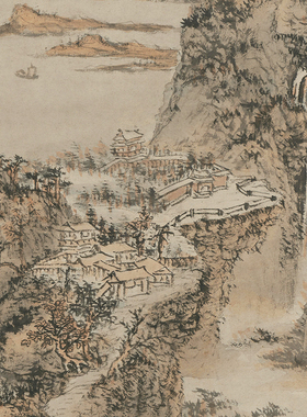 高清刻髡残层岩叠壑图山水画
