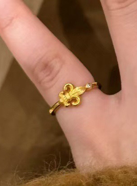 古法金色鸢尾花戒指尾戒复古宫廷风小众食指戒气质高级感叠戴指环