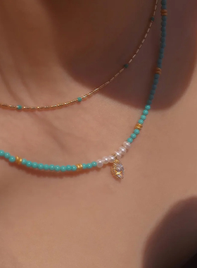 人手一条基础款素链叠戴百搭项链绿松石项链小众锁骨链2024年新款