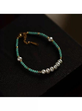 天然淡水珍珠绿松石手链女生高级感小众夏新中式简约叠戴手串手饰