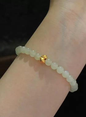 新中式国风手链女红绳编织手绳优化和田玉女屁桃手串显白叠戴礼物