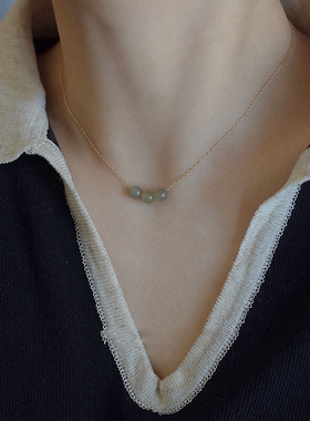 和田玉锁骨链女百搭复古项链轻奢小众设计感新款简约气质高级礼物