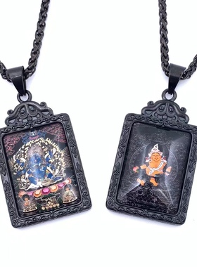 大黑天黄财神唐卡项链钛钢男