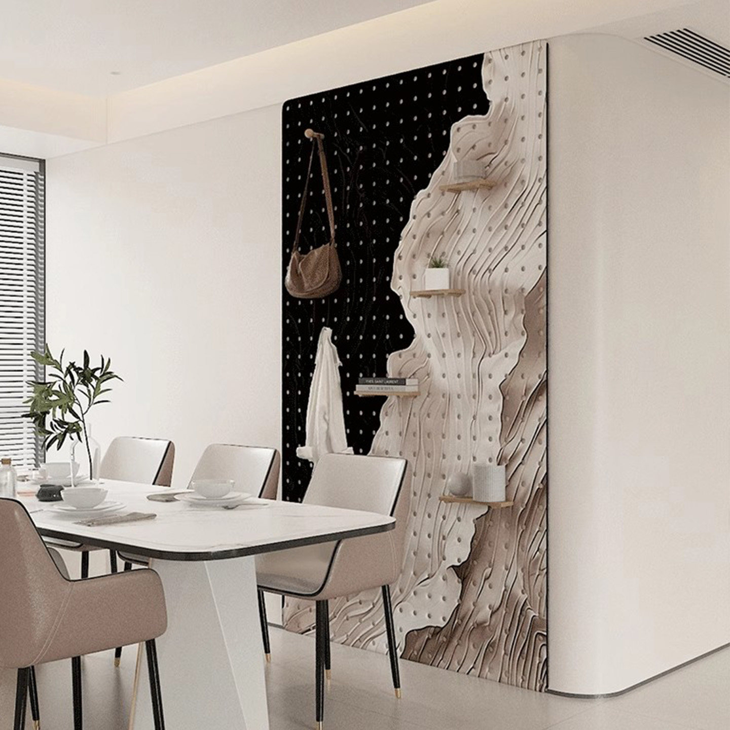 轻奢风实木黑白洞洞板收纳置物架客厅玄关家用陈列架大容量储物架,淘宝优惠券,粉丝福利购,淘宝优惠卷