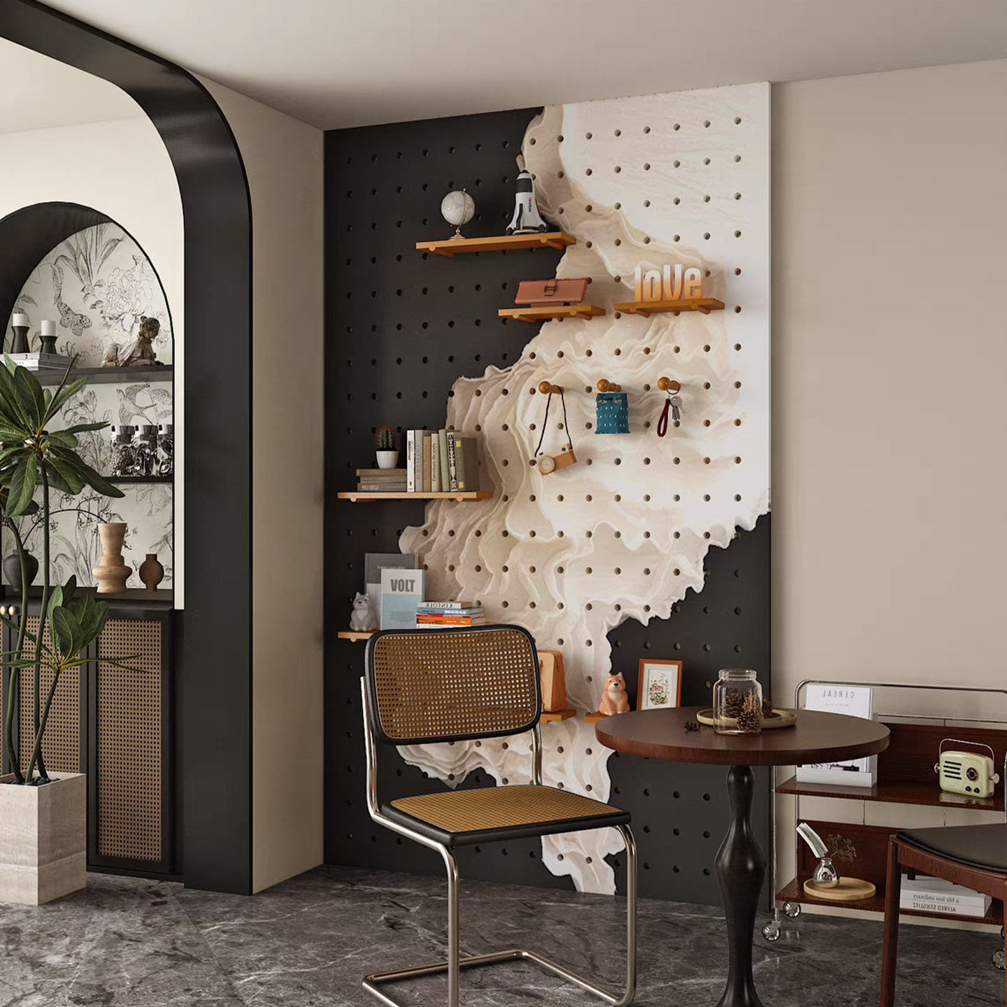 黑白轻奢风洞洞板木质置物架玄关入户门壁挂式收纳神器家用陈列架,淘宝优惠券,粉丝福利购,淘宝优惠卷