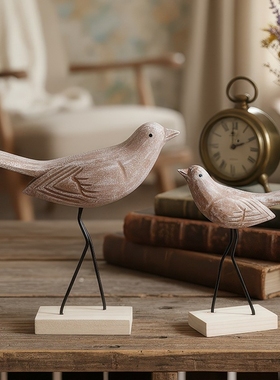 简约创意木质对鸟摆件