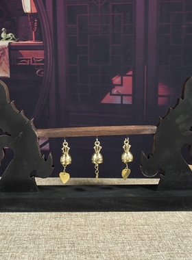 泰国东南亚风双龙木雕铃铛摆件