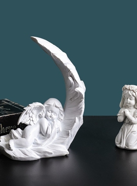 复古羽毛天使雕塑客厅装饰摆件