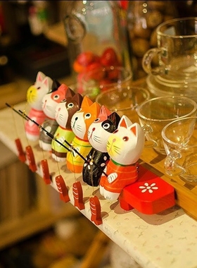 北欧彩绘可爱小猫钓鱼装饰摆件