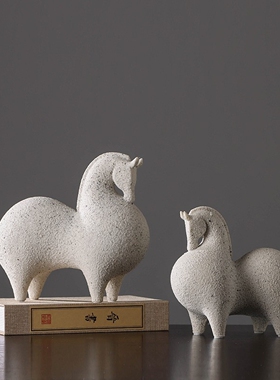 新中式抽象文创马小胖马陶瓷装饰